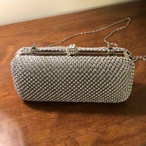 Elegant evening clutch, silver tone rhinestones.